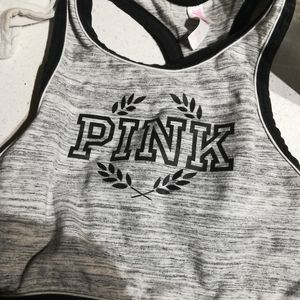 Grey pink sports bra